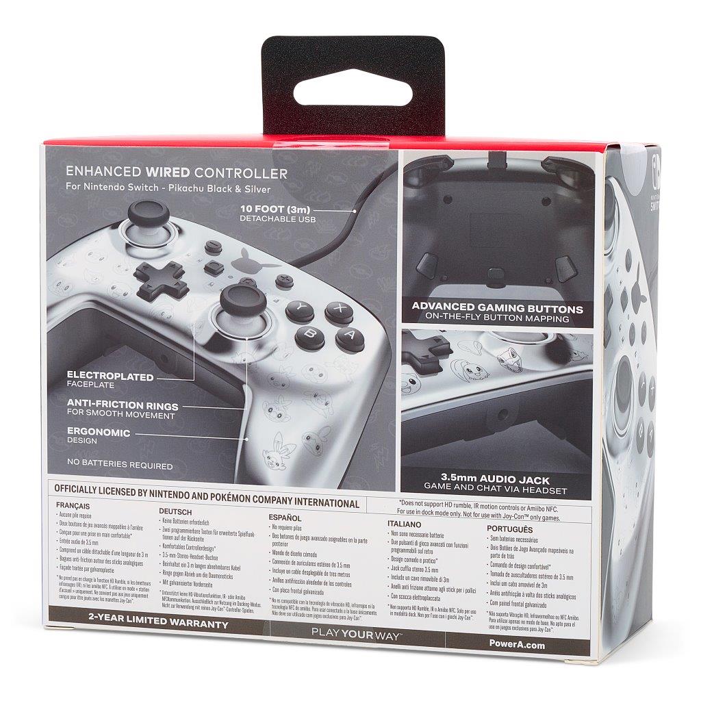 PowerA Enhanced Wired Controller for Nintendo Switch - Pikachu Black & Silver