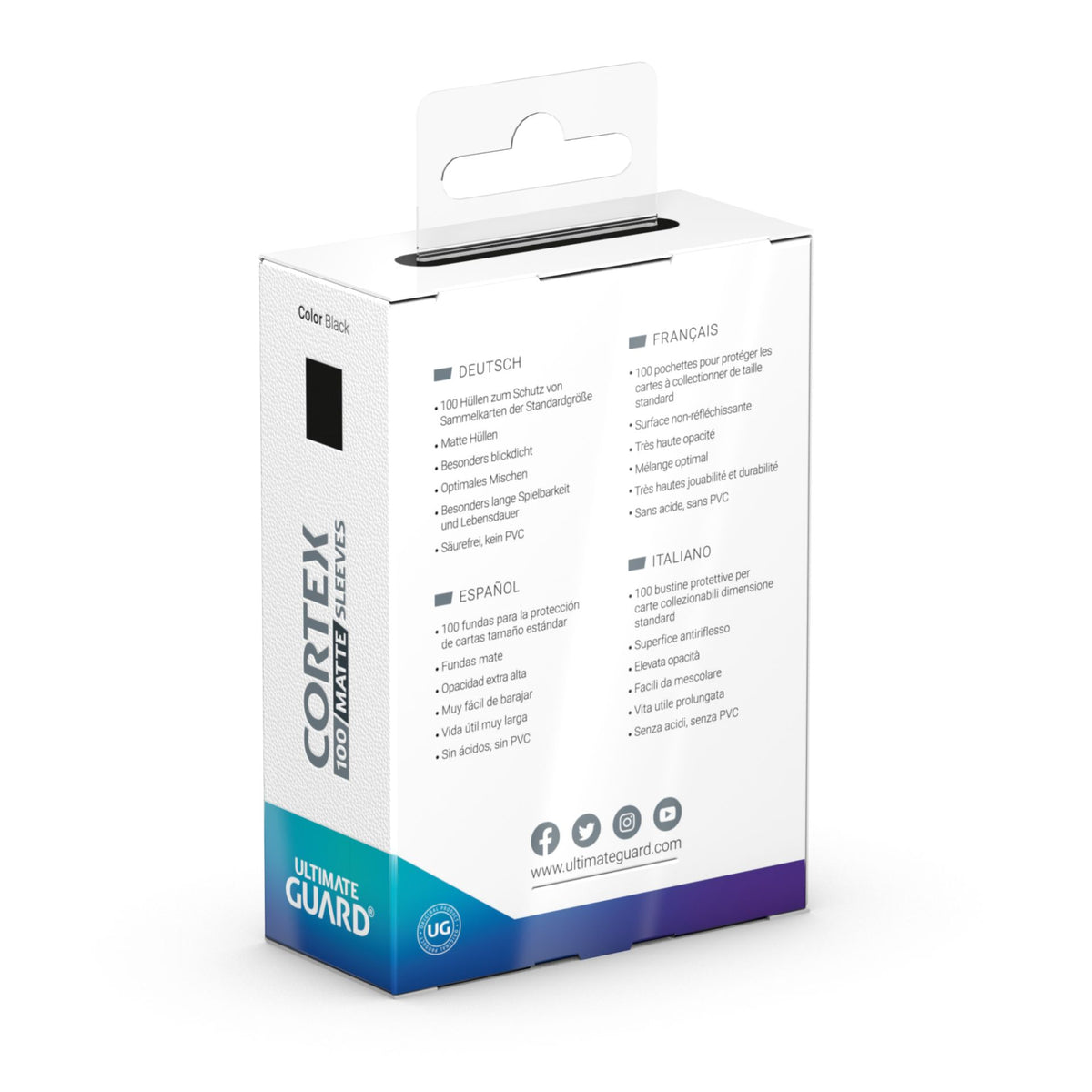 Ultimate Guard Cortex Sleeves - Matte Black - Standard-Size (100 Sleeves)