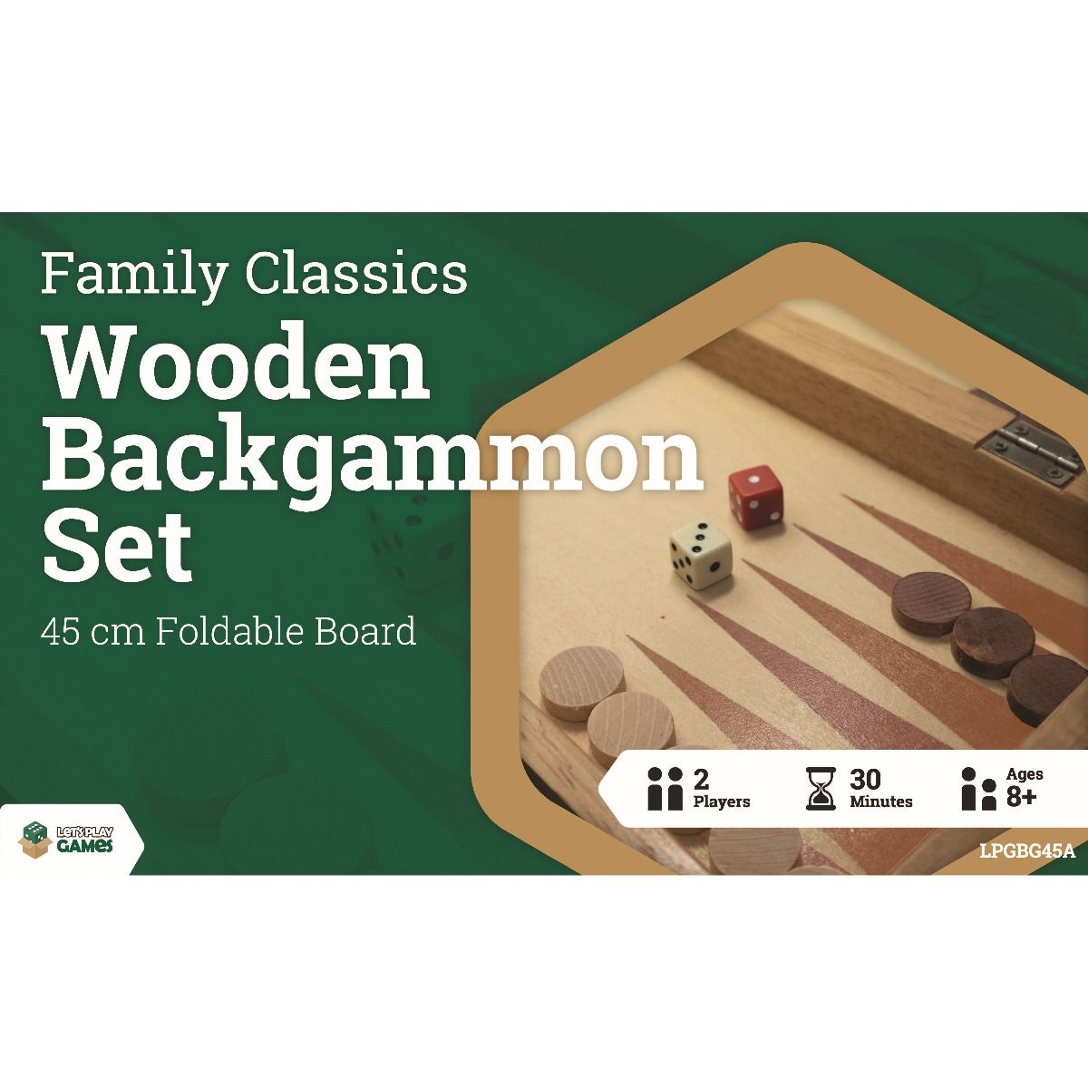 Backgammon - 45cm Wooden Folding Set (Let's Play Games)