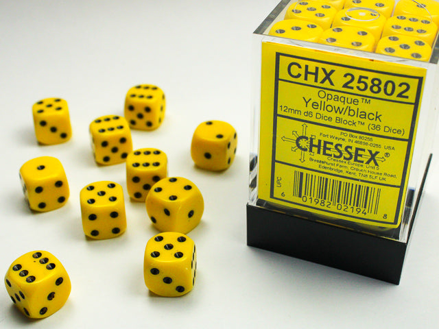CHX 25802 Opaque Yellow/black (12mm D6 36-Dice Set)