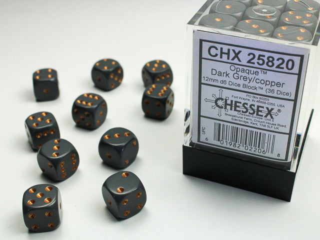 CHX 25820 Opaque Dark Grey/copper (12mm D6 36-Dice Set)