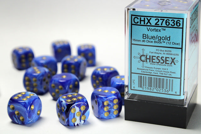 CHX 27636 Vortex Blue/gold (16mm D6 12-Dice Set)