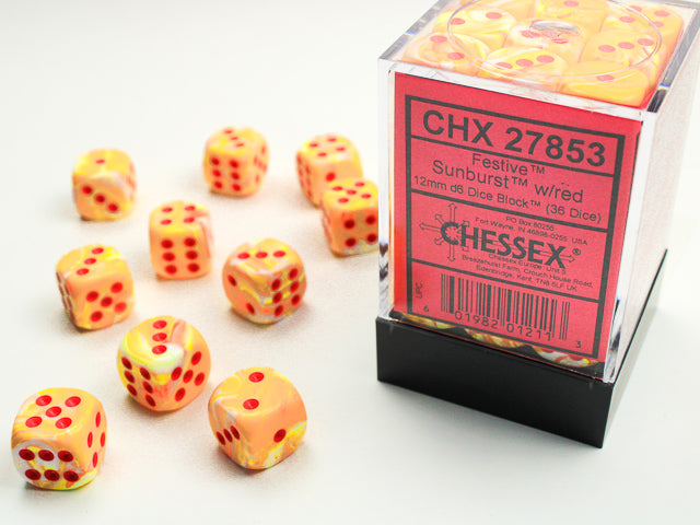 CHX 27853 Festive Sunburst/red (12mm D6 36-Dice Set)