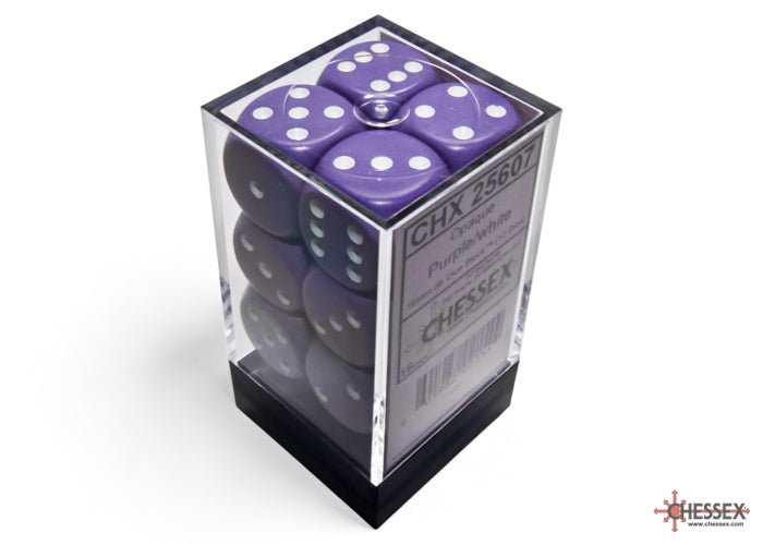 CHX 25607 Opaque Purple/white (16mm D6 12-Dice Set)