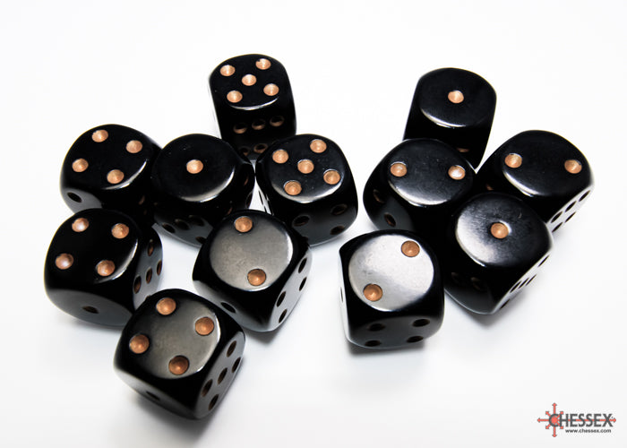CHX 25628 Opaque Black/gold (16mm D6 12-Dice Set)