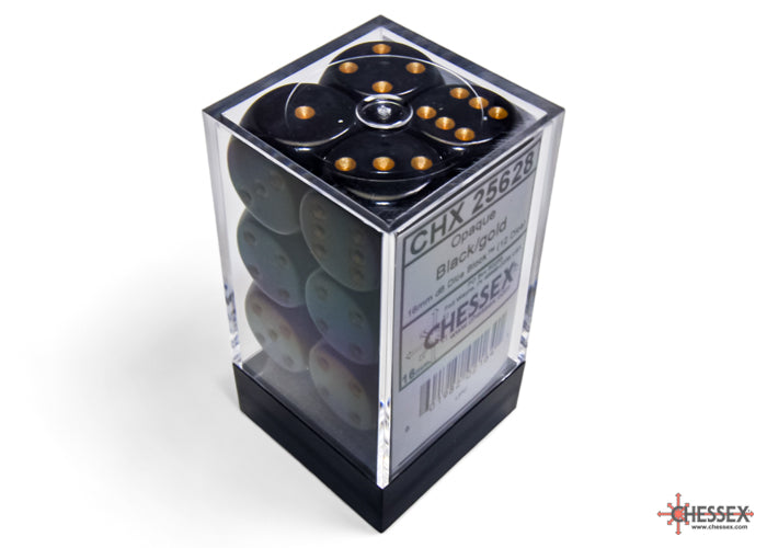 CHX 25628 Opaque Black/gold (16mm D6 12-Dice Set)