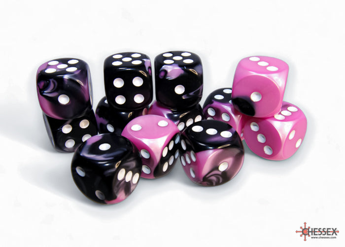CHX 26630 Gemini Black-Pink/white (16mm D6 12-Dice Set)
