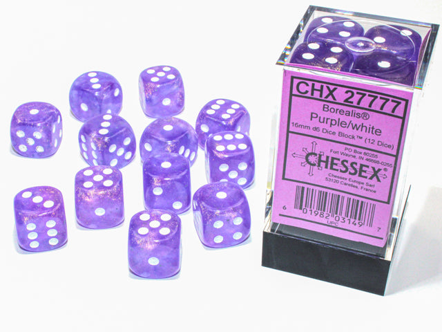 CHX 27777 Borealis Purple/white (16mm D6 12-Dice Set)