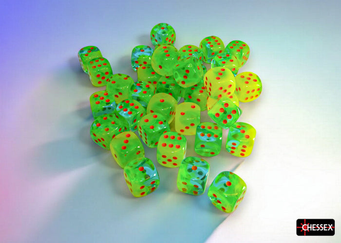 CHX 26870 Gemini Plasma Green-Teal/orange Luminary (12mm D6 36-Dice Set)