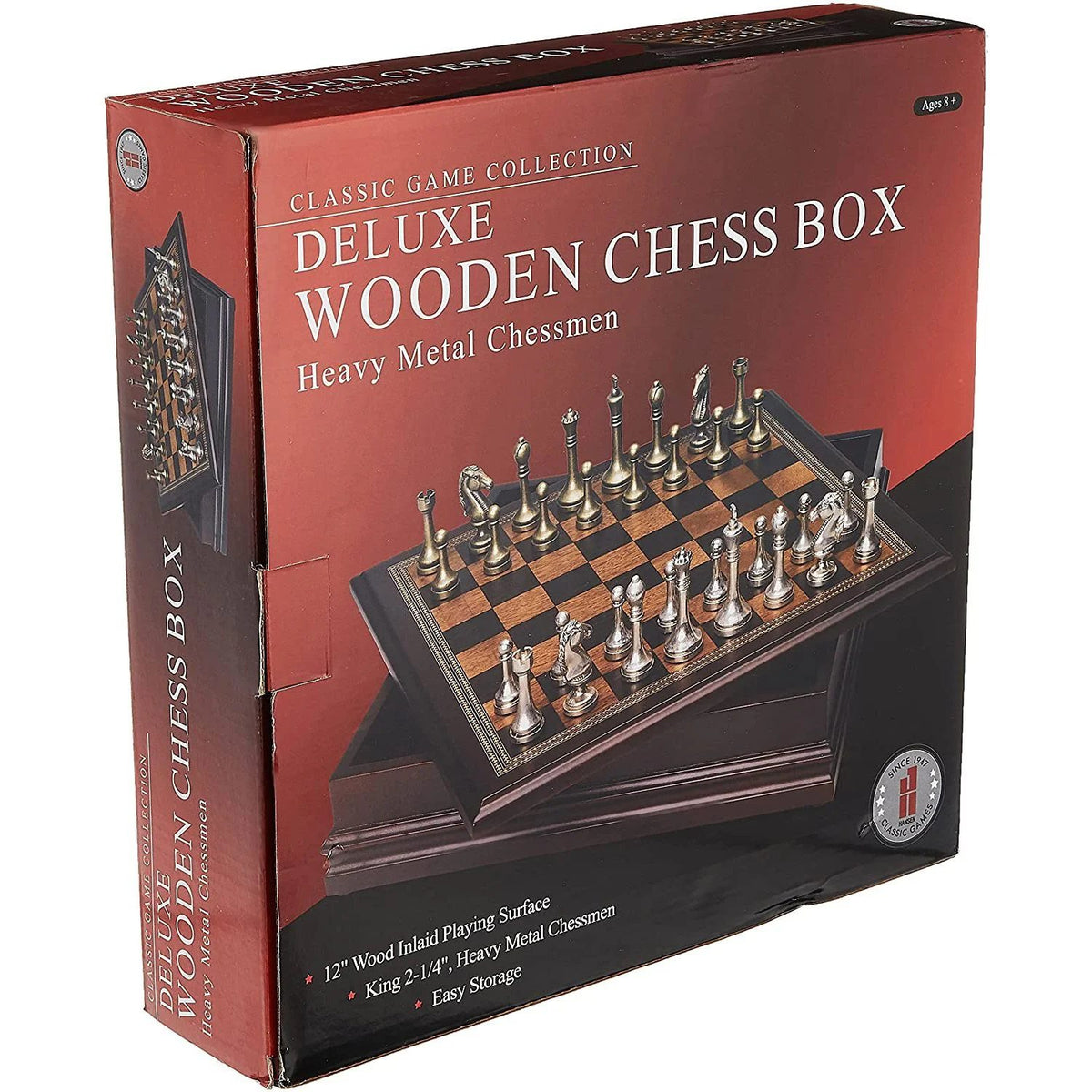Chess - Deluxe 12&quot; Wooden Chess Box with Heavy Metal Chessmen [Hansen]