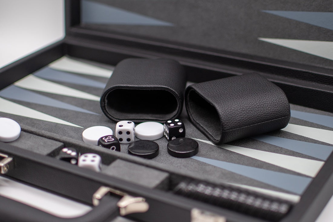 Backgammon - Black Leather Attache Case Set [LPG Classics]