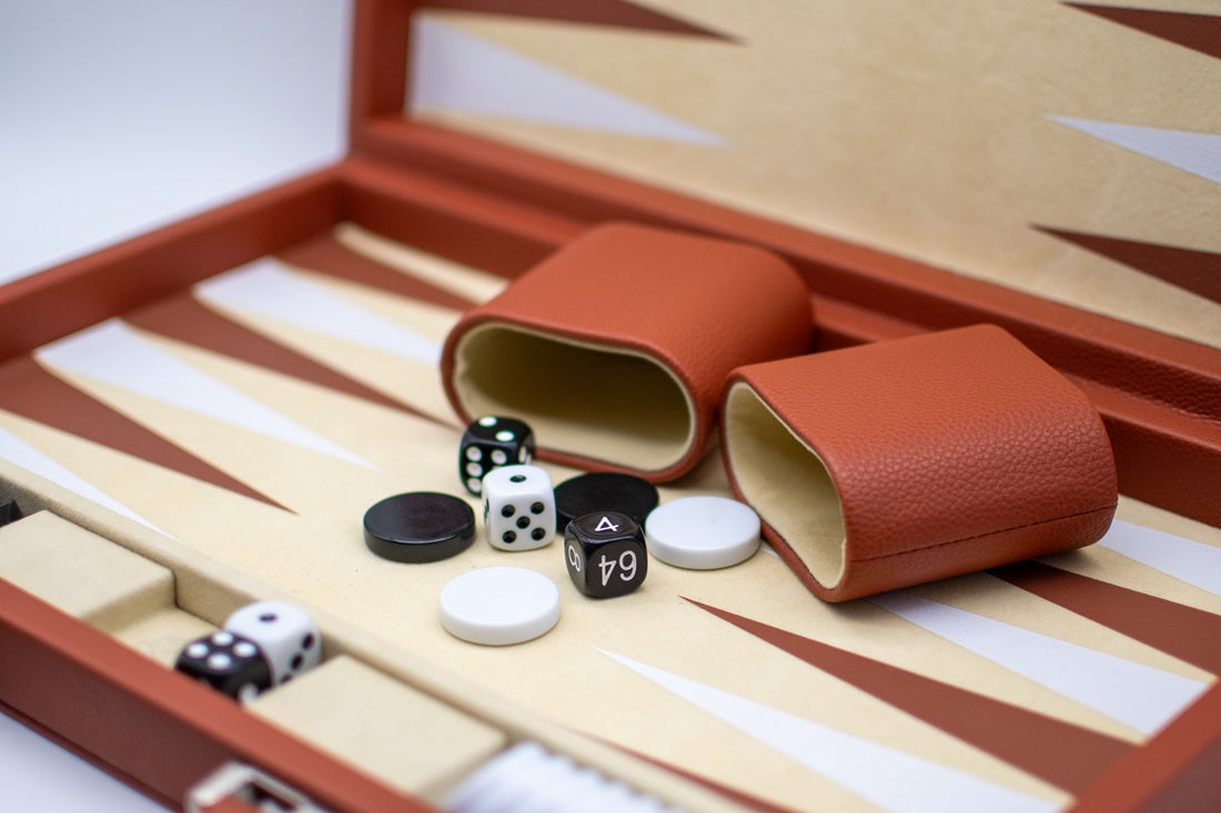Backgammon - Brown Leather Attache Case Set [LPG Classics]