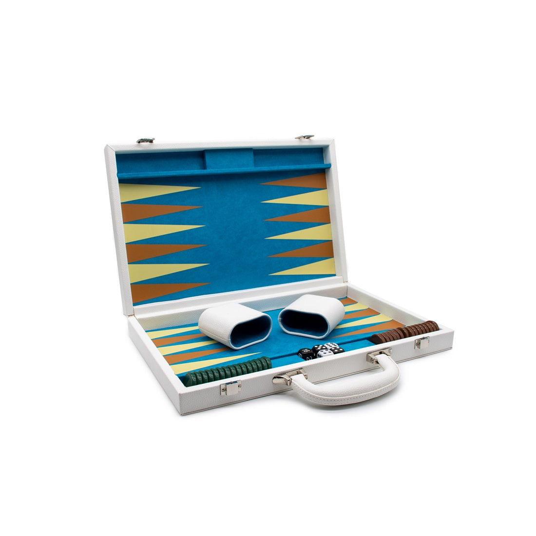 Backgammon - White Leather Attache Case Set [LPG Classics]