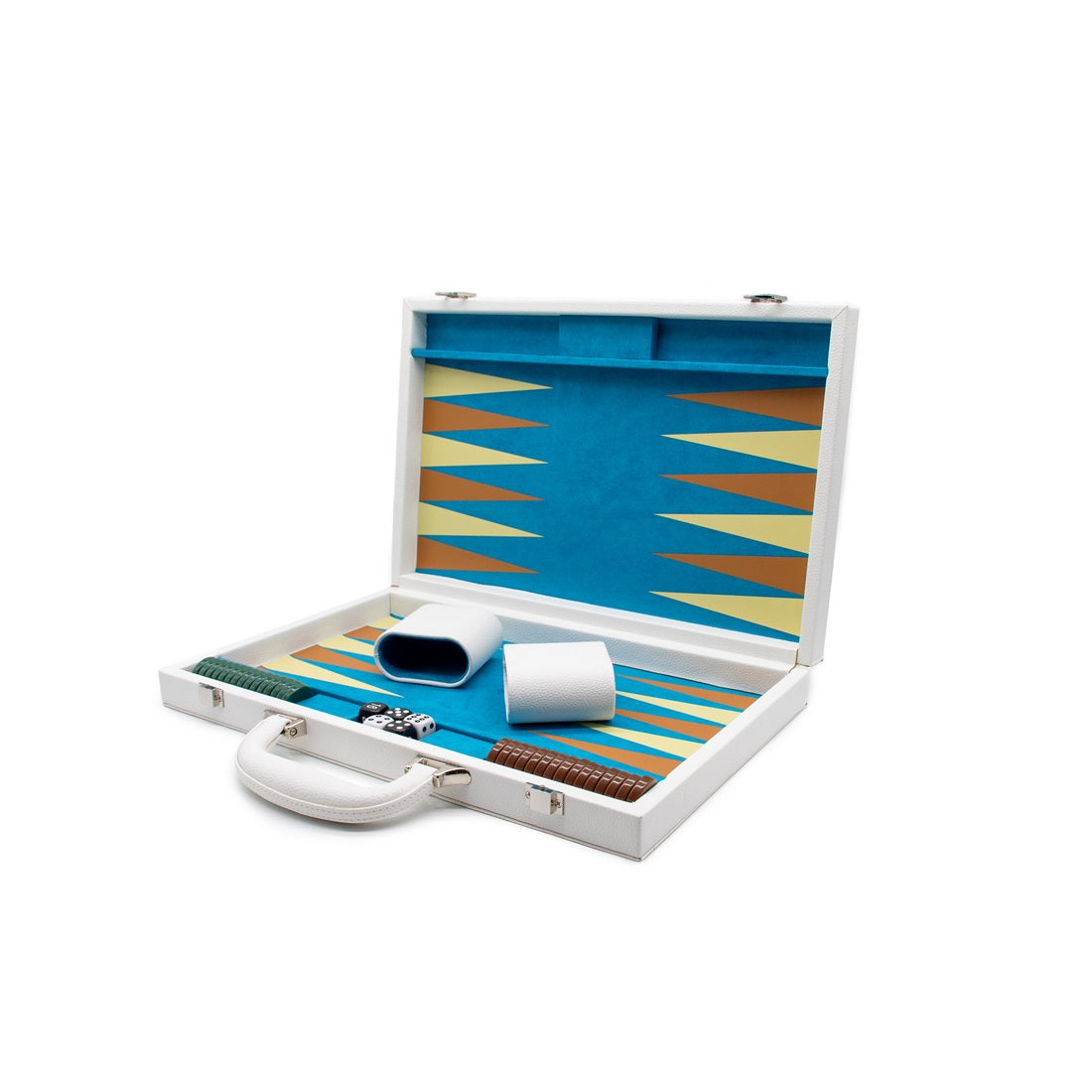 Backgammon - White Leather Attache Case Set [LPG Classics]