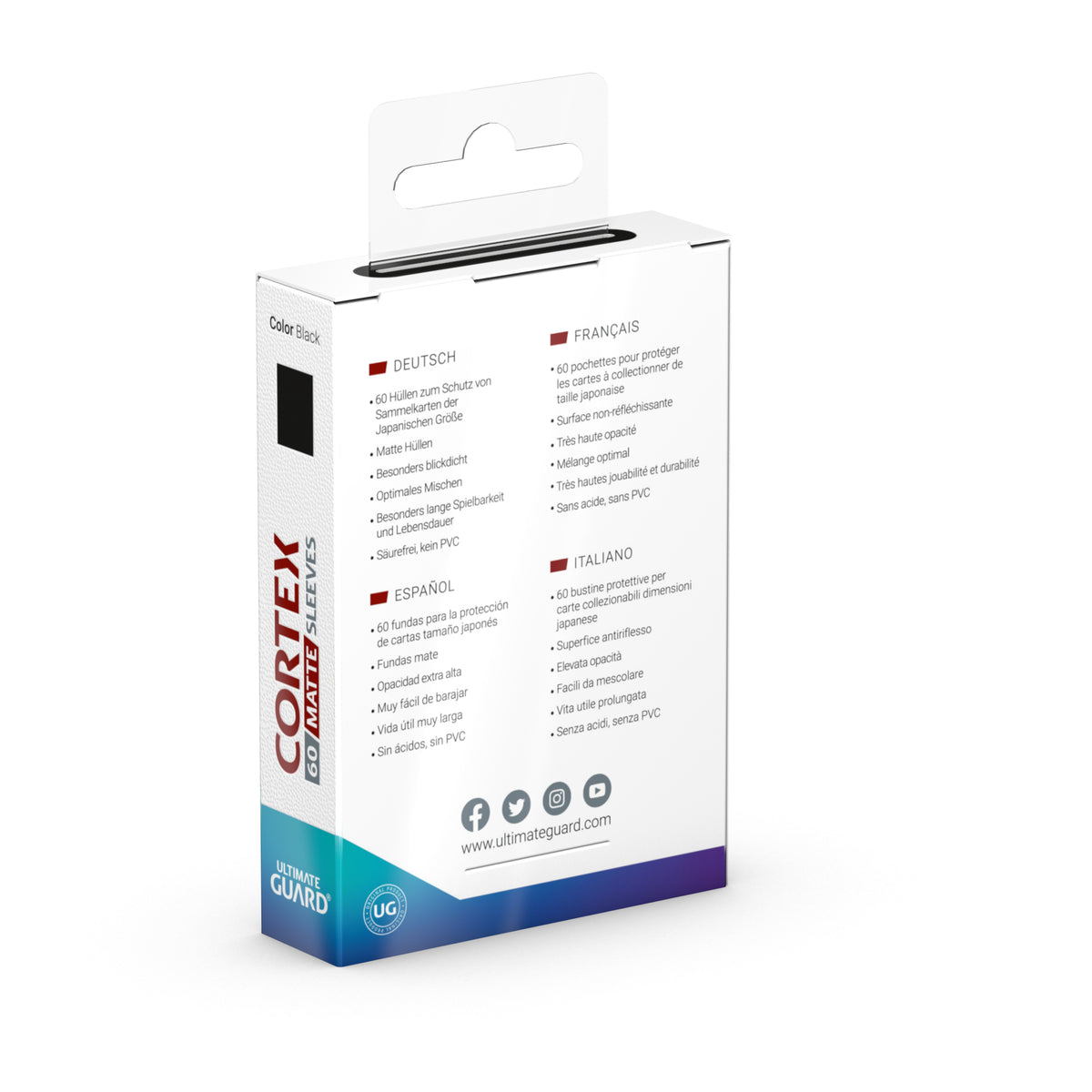 Ultimate Guard Cortex Matte Sleeves - Black - Japanese-Size (60 Sleeves)