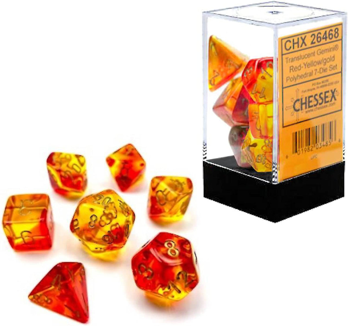 CHX 26468 Gemini Translucent Red-Yellow/Gold Luminary Polyhedral 7-Die Set
