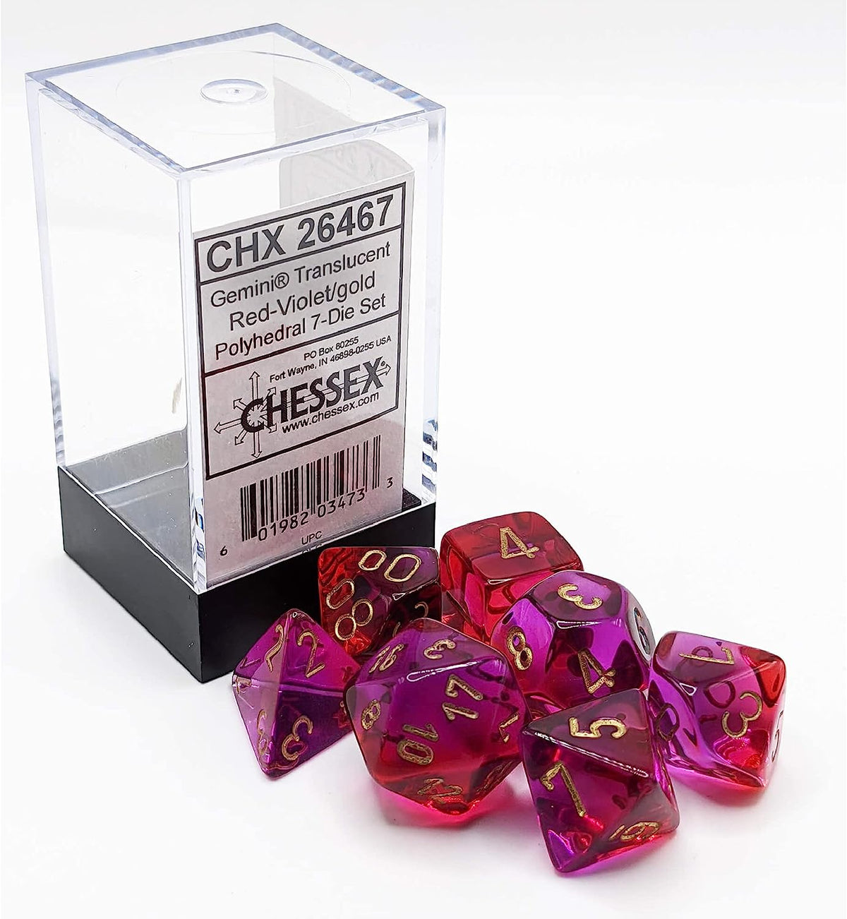 CHX 26467 Gemini Translucent Red-Violet/Gold Luminary Polyhedral 7-Die Set
