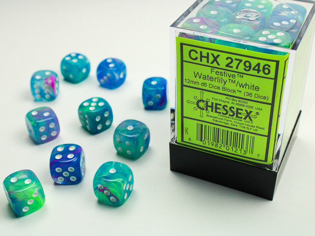 CHX 27946 Festive Waterlily/white 12mm D6 36-Dice Set
