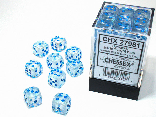 CHX 27981 Borealis Icicle/light blue Luminary 12mm D6 36-Dice Set