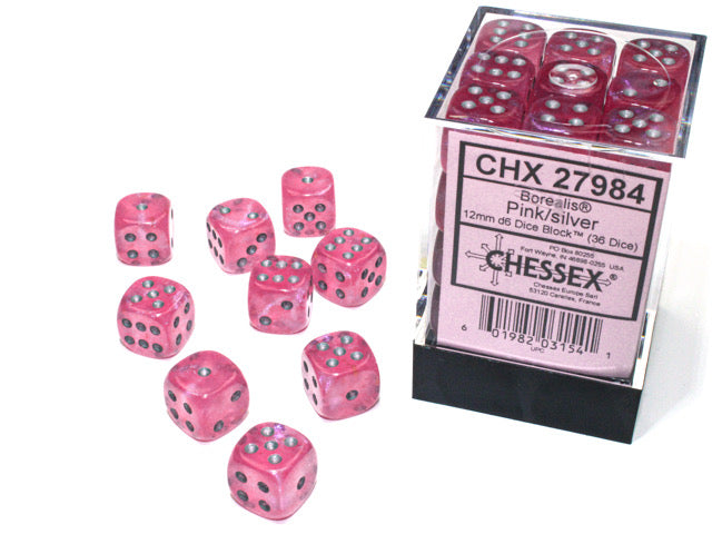 CHX 27984 Borealis Pink/silver Luminary 12mm D6 36-Dice Set