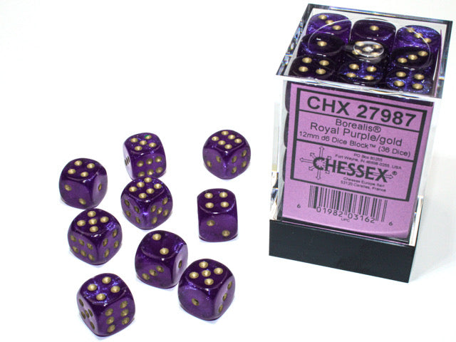 CHX 27987 Borealis Royal Purple/gold Luminary 12mm D6 36-Dice Set