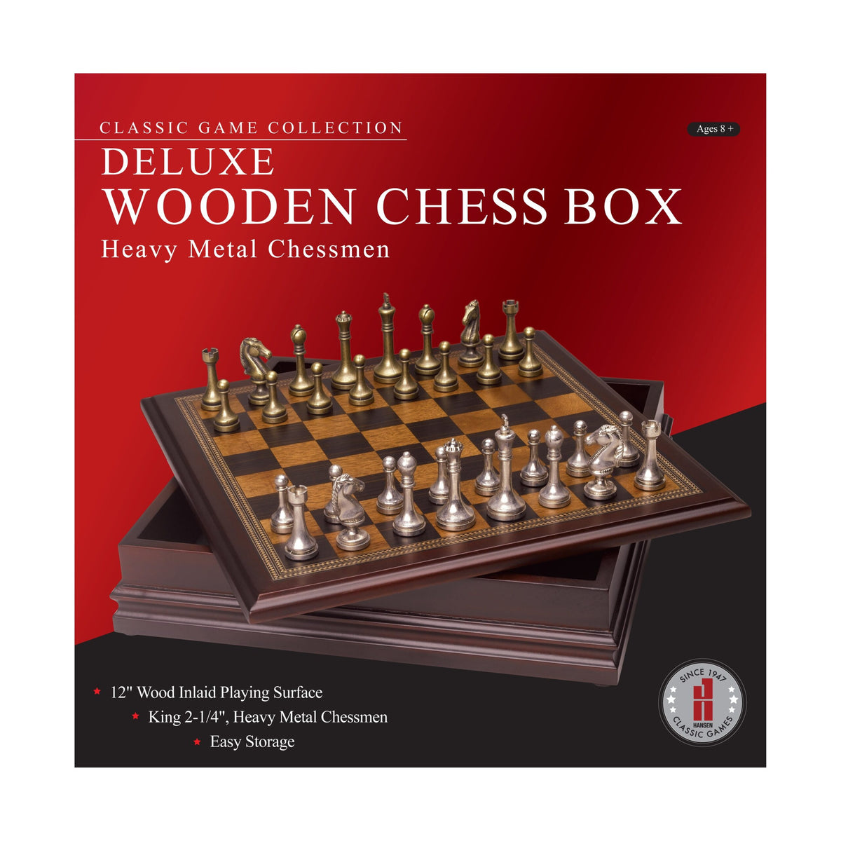 Chess - Deluxe 12&quot; Wooden Chess Box with Heavy Metal Chessmen [Hansen]