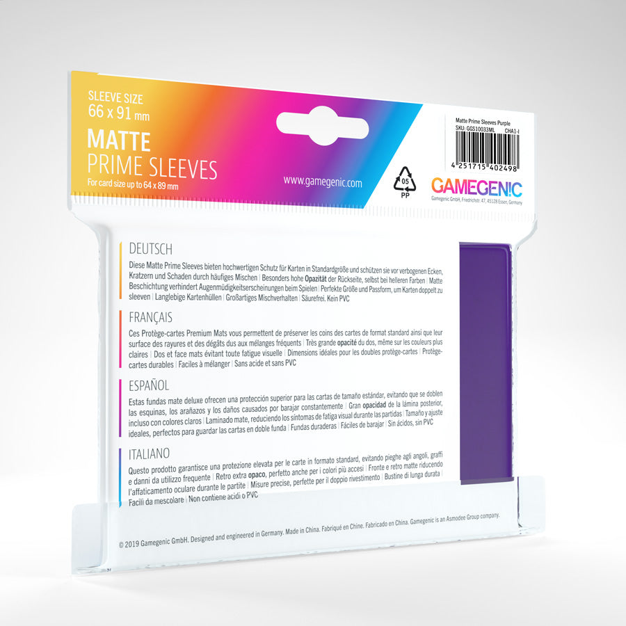 Gamegenic Matte Prime Sleeves - Purple - 66 x 91mm (100 Sleeves) [Colour Code: GREY]