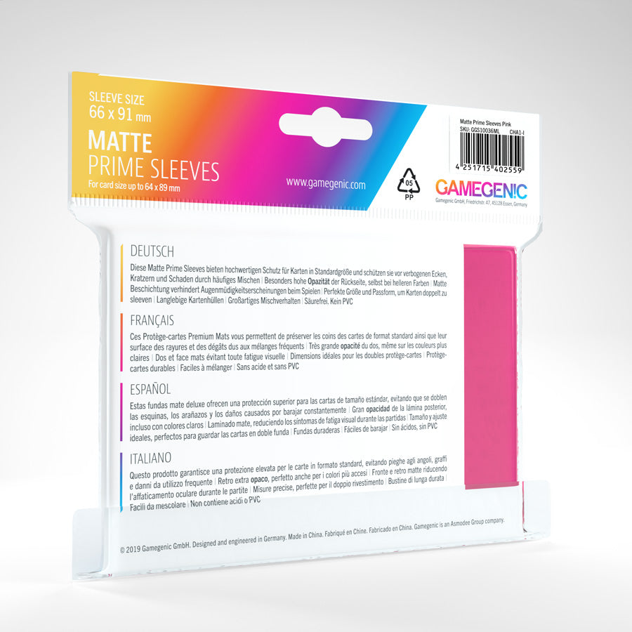 Gamegenic Matte Prime Sleeves - Pink - 66 x 91mm (100 Sleeves) [Colour Code: GREY]