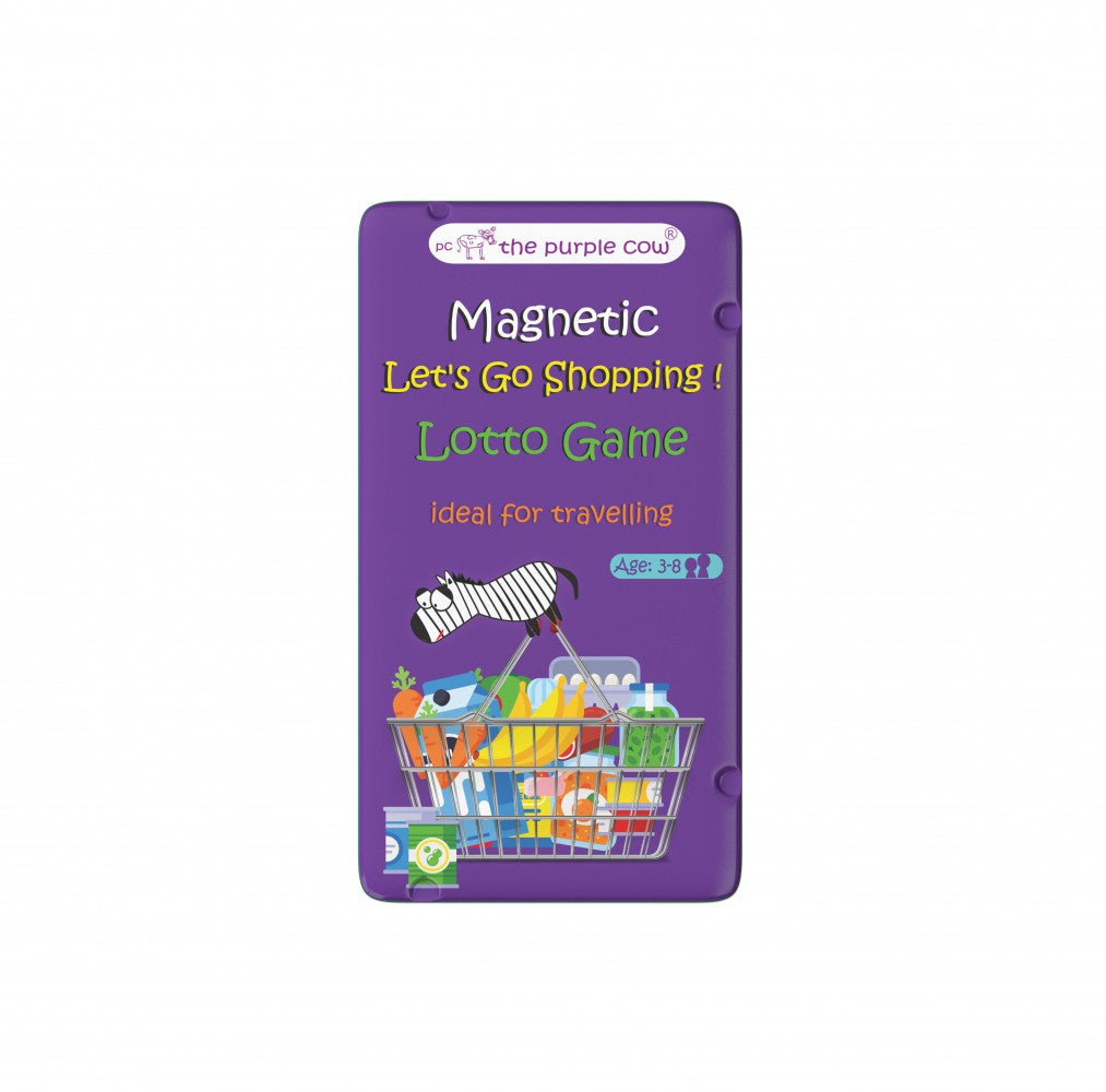 Magnetic Let&#39;s Go Shopping Lotto Game - Travel Tin (The Purple Cow)
