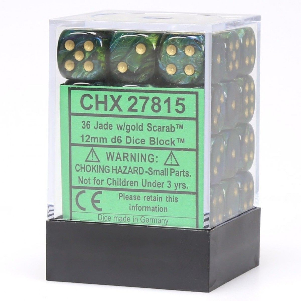 CHX 27815 Scarab Jade/gold 12mm D6 36-Dice Set
