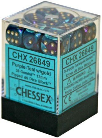 CHX 26849 Gemini Purple-Teal/gold 12mm D6 36-Dice Set