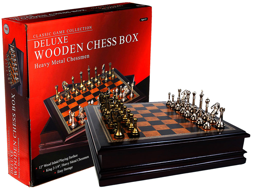 Chess - Deluxe 12&quot; Wooden Chess Box with Heavy Metal Chessmen [Hansen]