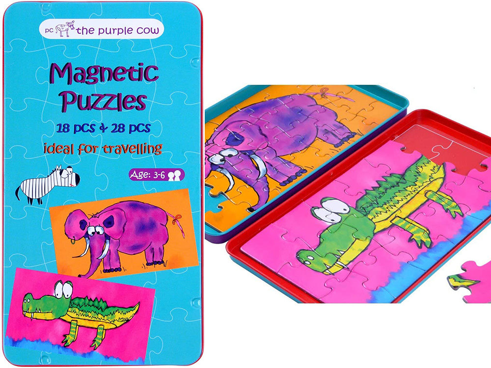 Magnetic Puzzles (18pc &amp; 28pc) - Travel Tin (The Purple Cow)