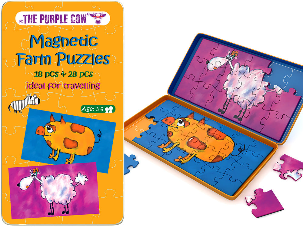 Magnetic Farm Puzzles (18pc &amp; 28pc) - Travel Tin (The Purple Cow)