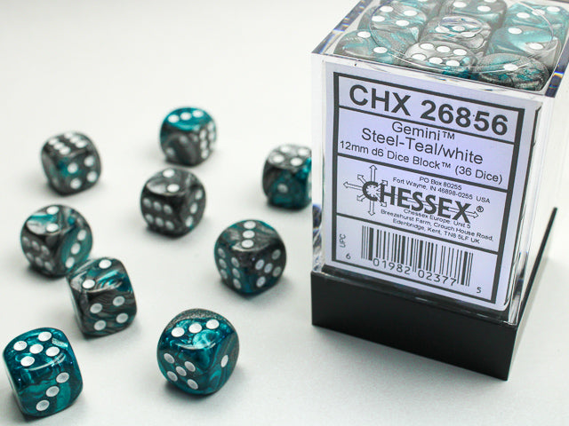 CHX 26856 Gemini Steel-Teal/white 12mm D6 36-Dice Set