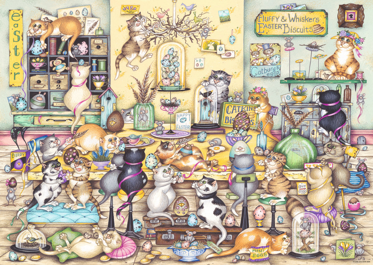 Linda Jane Smith: Vintage #20 Crazy Cats... Easter Eggstravaganza 1000pc [Ravensburger Puzzle]