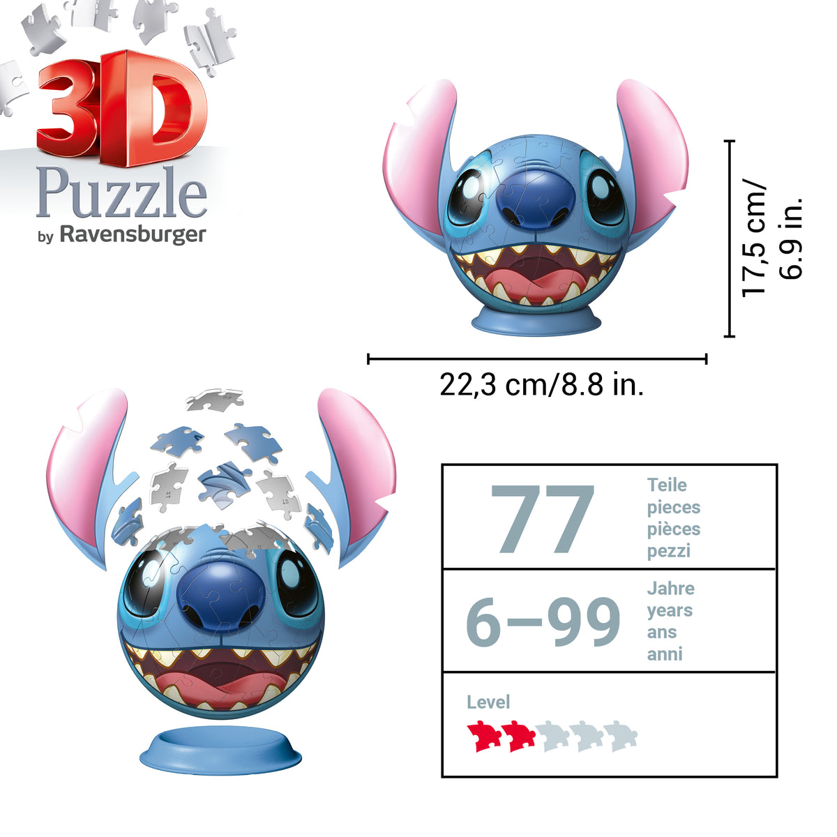 3D Puzzle Ball: Disney Stitch 72pc [Ravensburger Puzzle]