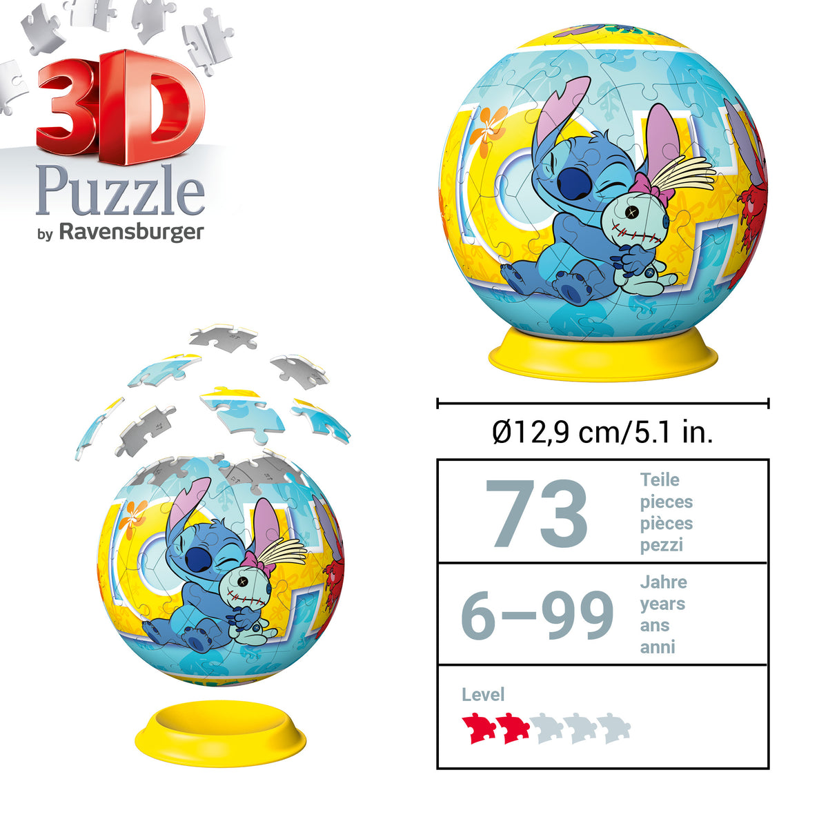 3D Puzzle Ball: Disney Stitch 72pc [Ravensburger Puzzle]