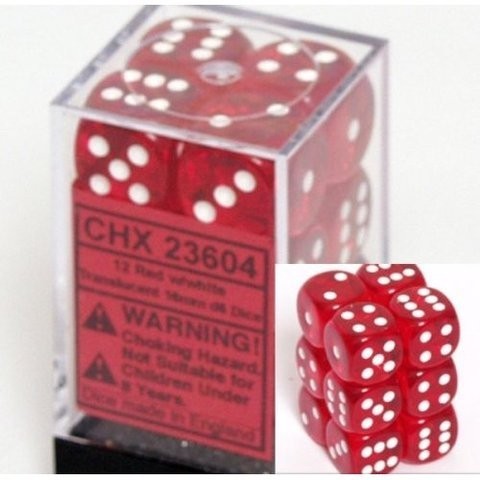 CHX 23604 Translucent Red/white 16mm D6 12-Dice Set