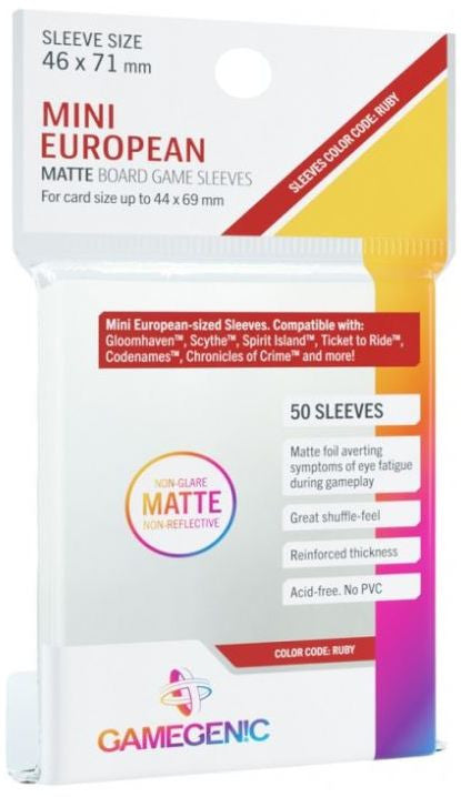 Gamegenic Matte Board Game Sleeves - Mini European 46 x 71mm (50 Sleeves) [Colour Code: RUBY]