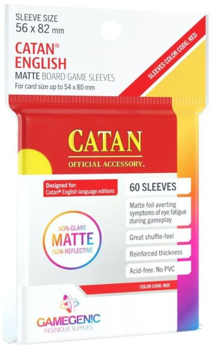 Gamegenic Matte Board Game Sleeves - Catan 56 x 82mm (60 Sleeves) [Colour Code: RED]