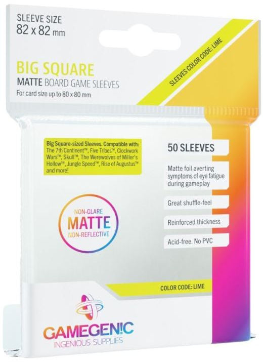 Gamegenic Matte Board Game Sleeves - Big Square 82 x 82mm (50 Sleeves) [Colour Code: LIME]