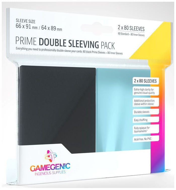 Gamegenic Prime Double Sleeving Pack - 66 x 91mm (2 x 80 Black + Inner Sleeves) [Colour Code: GREY]