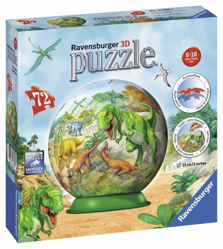 Dino Puzzleball Dinosaur Puzzle 72 Pieces 5 Puzzle Ball Ravensburger -New