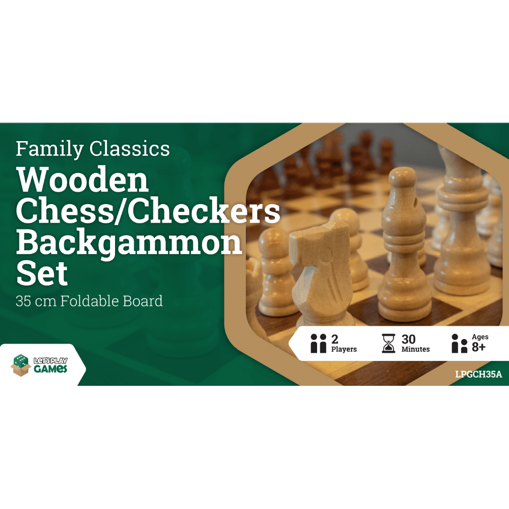 Chess / Checkers / Backgammon - 35cm Wooden Folding Set (Let&#39;s Play Games)