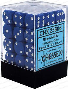 CHX 25806 Opaque Blue/white (12mm D6 36-Dice Set)